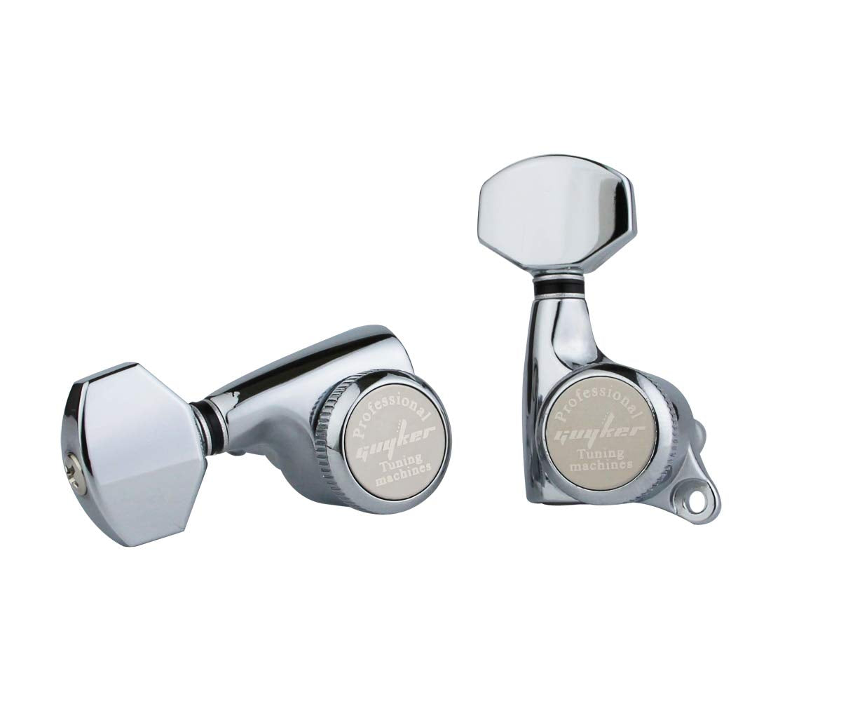 Guyker Guitar Locking Tuners (3L + 3R Handed) - 1:18 Ratio Lock String Tuning Key Pegs Machine Heads with Hexagonal Handle Repla